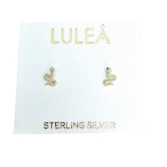 LULEA Sterling Silver Snake Stud Earrings 2025 yellow gold plated - Picture 1 of 7